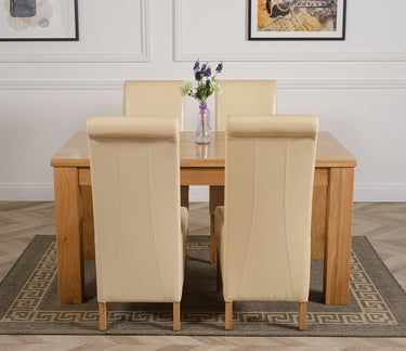 Dakota Medium Oak Dining Table with 4 Montana Ivory Leather Chairs