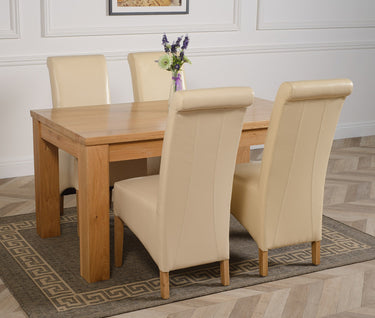 Dakota Medium Oak Dining Table with 4 Montana Ivory Leather Chairs