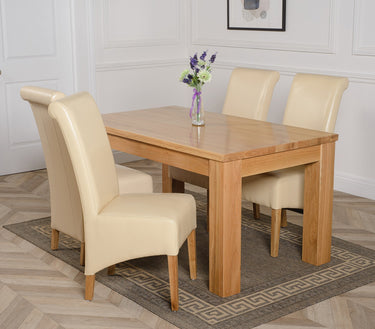 Dakota Medium Oak Dining Table with 4 Montana Ivory Leather Chairs