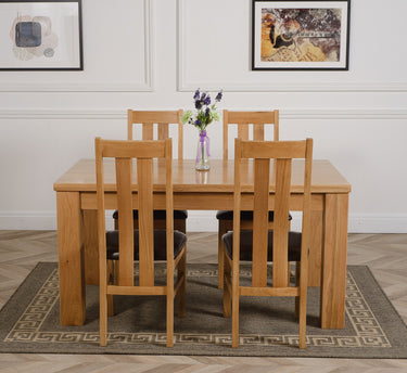 Dakota Medium Oak Dining Table with 4 Princeton Oak Chairs
