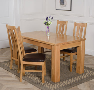 Dakota Medium Oak Dining Table with 4 Princeton Oak Chairs