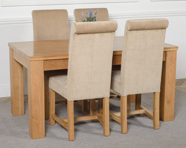 Dakota Medium Oak Dining Table with 4 Washington Beige Fabric Chairs