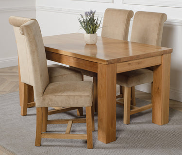 Dakota Medium Oak Dining Table with 4 Washington Beige Fabric Chairs