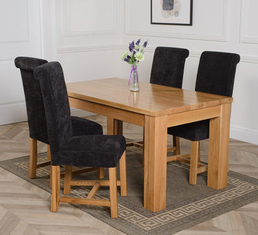 Dakota Medium Oak Dining Table with 4 Washington Black Fabric Chairs