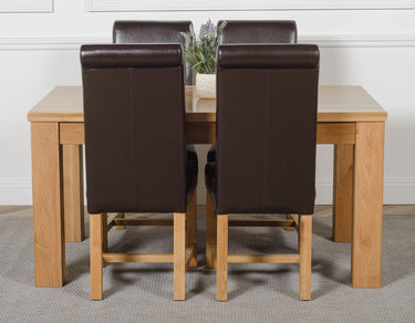 Dakota Medium Oak Dining Table with 4 Washington Brown Leather Chairs