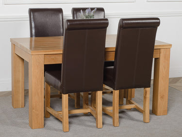 Dakota Medium Oak Dining Table with 4 Washington Brown Leather Chairs