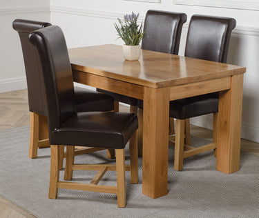Dakota Medium Oak Dining Table with 4 Washington Brown Leather Chairs
