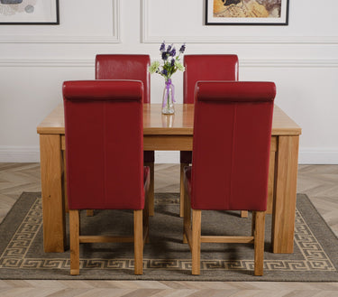Dakota Medium Oak Dining Table with 4 Washington Burgundy Leather Chairs