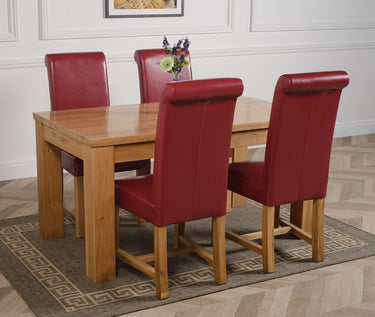 Dakota Medium Oak Dining Table with 4 Washington Burgundy Leather Chairs