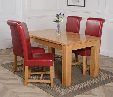 Dakota Medium Oak Dining Table with 4 Washington Burgundy Leather Chairs