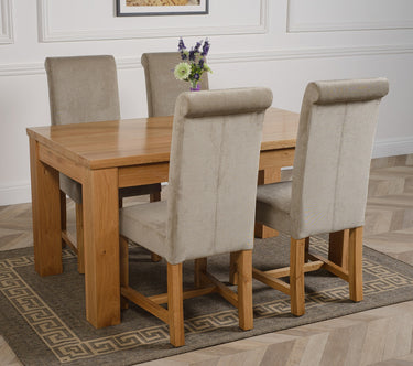 Dakota Medium Oak Dining Table with 4 Washington Grey Fabric Chairs