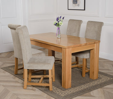 Dakota Medium Oak Dining Table with 4 Washington Grey Fabric Chairs