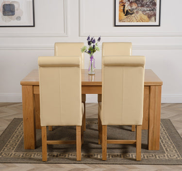 Dakota Medium Oak Dining Table with 4 Washington Ivory Leather Chairs