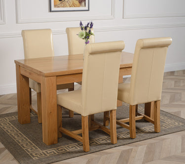 Dakota Medium Oak Dining Table with 4 Washington Ivory Leather Chairs