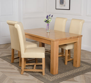 Dakota Medium Oak Dining Table with 4 Washington Ivory Leather Chairs