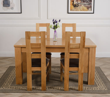Dakota Medium Oak Dining Table with 4 Yale Oak Chairs