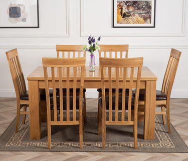 Dakota Medium Oak Dining Table with 6 Harvard Oak Chairs