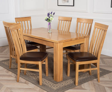 Dakota Medium Oak Dining Table with 6 Harvard Oak Chairs
