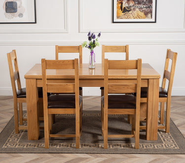 Dakota Medium Oak Dining Table with 6 Lincoln Oak Chairs