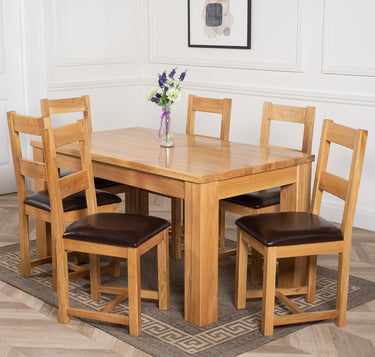 Dakota Medium Oak Dining Table with 6 Lincoln Oak Chairs