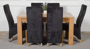 Dakota Medium Oak Dining Table with 6 Lola Black Fabric Chairs