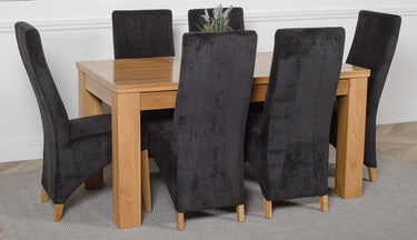 Dakota Medium Oak Dining Table with 6 Lola Black Fabric Chairs
