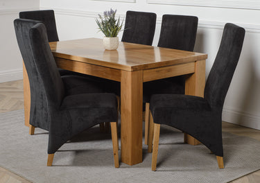Dakota Medium Oak Dining Table with 6 Lola Black Fabric Chairs