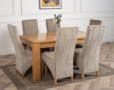 Dakota Medium Oak Dining Table with 6 Lola Grey Fabric Chairs