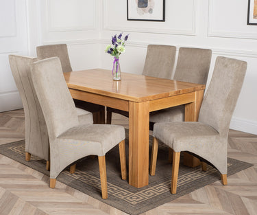Dakota Medium Oak Dining Table with 6 Lola Grey Fabric Chairs