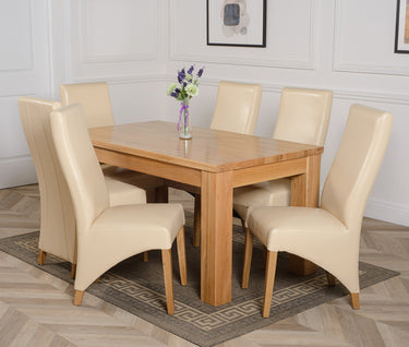 Dakota Medium Oak Dining Table with 6 Lola Ivory Leather Chairs