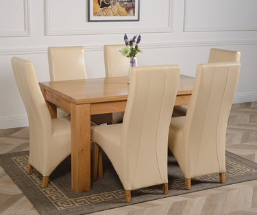 Dakota Medium Oak Dining Table with 6 Lola Ivory Leather Chairs