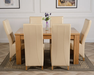 Dakota Medium Oak Dining Table with 6 Lola Ivory Leather Chairs