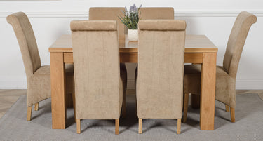 Dakota Medium Oak Dining Table with 6 Montana Beige Fabric Chairs