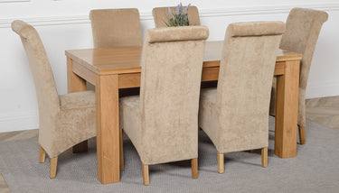 Dakota Medium Oak Dining Table with 6 Montana Beige Fabric Chairs