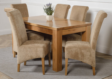 Dakota Medium Oak Dining Table with 6 Montana Beige Fabric Chairs