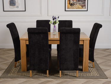 Dakota Medium Oak Dining Table with 6 Montana Black Fabric Chairs