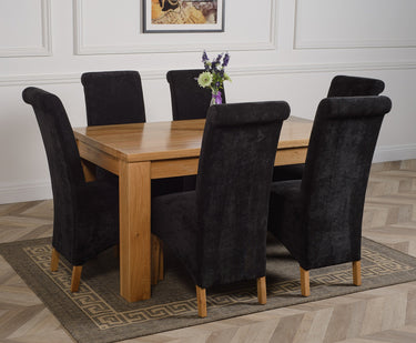 Dakota Medium Oak Dining Table with 6 Montana Black Fabric Chairs