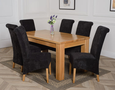 Dakota Medium Oak Dining Table with 6 Montana Black Fabric Chairs