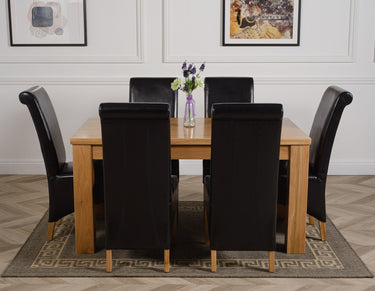 Dakota Medium Oak Dining Table with 6 Montana Black Leather Chairs