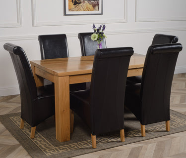 Dakota Medium Oak Dining Table with 6 Montana Black Leather Chairs
