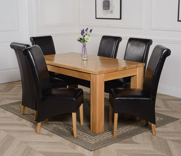 Dakota Medium Oak Dining Table with 6 Montana Black Leather Chairs