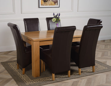Dakota Medium Oak Dining Table with 6 Montana Brown Leather Chairs