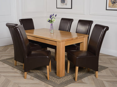Dakota Medium Oak Dining Table with 6 Montana Brown Leather Chairs