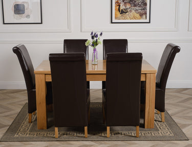Dakota Medium Oak Dining Table with 6 Montana Brown Leather Chairs