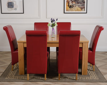 Dakota Medium Oak Dining Table with 6 Montana Burgundy Leather Chairs