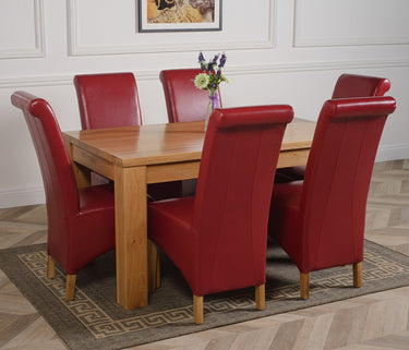 Dakota Medium Oak Dining Table with 6 Montana Burgundy Leather Chairs