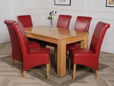 Dakota Medium Oak Dining Table with 6 Montana Burgundy Leather Chairs