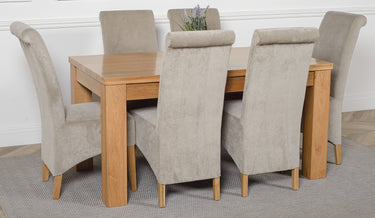 Dakota Medium Oak Dining Table with 6 Montana Grey Fabric Chairs