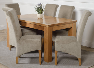Dakota Medium Oak Dining Table with 6 Montana Grey Fabric Chairs