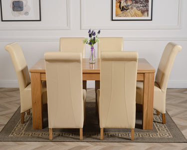 Dakota Medium Oak Dining Table with 6 Montana Ivory Leather Chairs